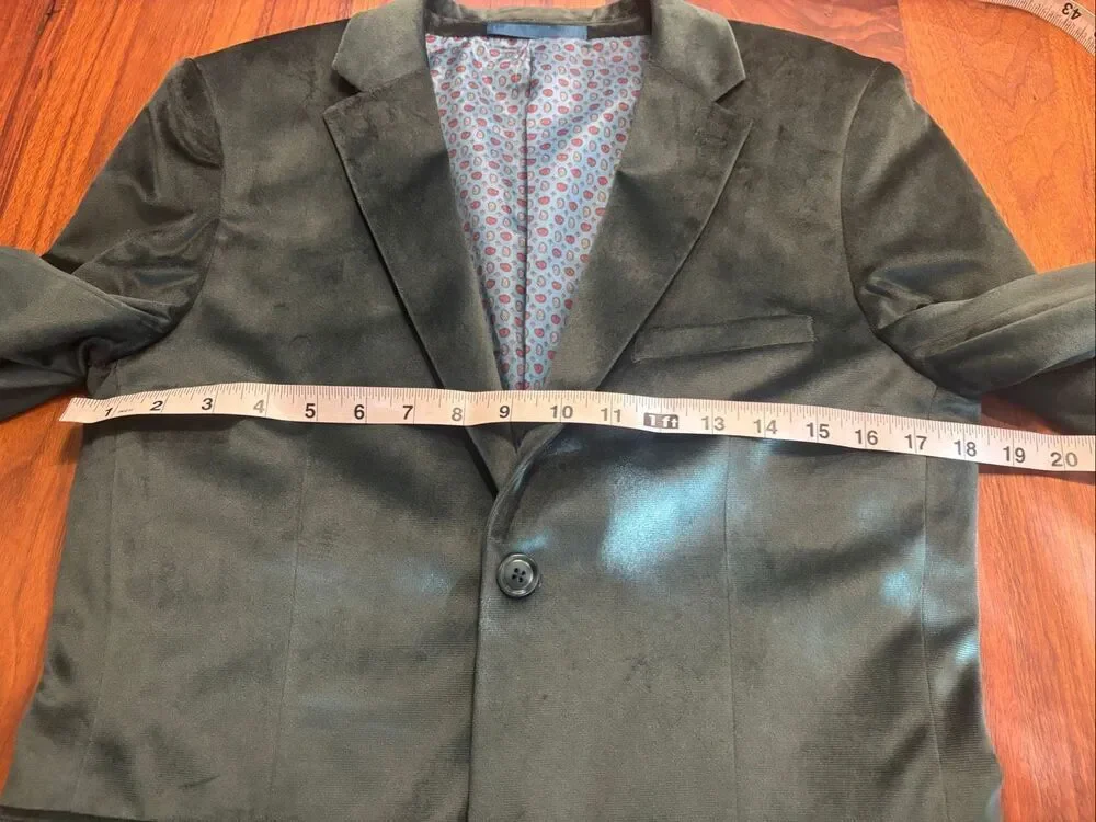 Isaac Mizrahi Boys Olive Green Velvet Lined Two-Button Blazer Jacket Size 14